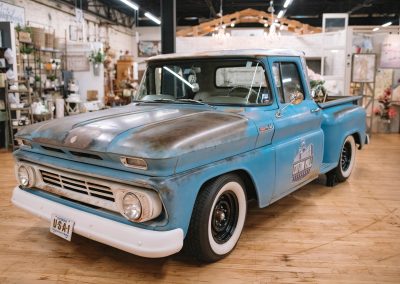 blue antique pickup truck