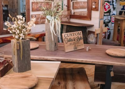 tables and benches on display