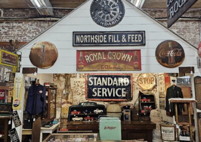 Vintage store interior with rustic decor and signage