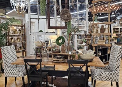 Rustic style dining room display in a furniture showroom