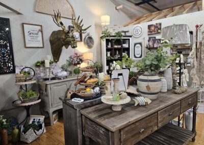 Rustic home decor and furniture in boutique shop