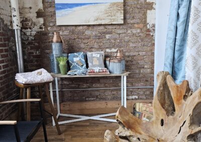 Unique wooden chandelier in a rustic room setting