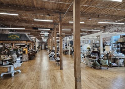 Interior of a rustic wooden floored antique shop